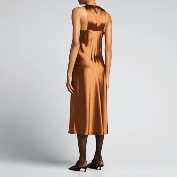 Tibi Heavy Satin Midi Bias Dress in Bronze, size 00 - Picture 2 of 14